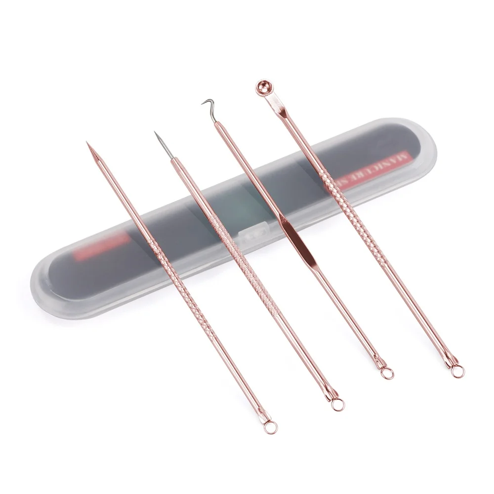 4 шт./компл. розовое золото инструмент для удаления угрей комплект угорь комедонов, прыщей, инструмент для удаления прыщей черных точек средство для очищения пор инструмент