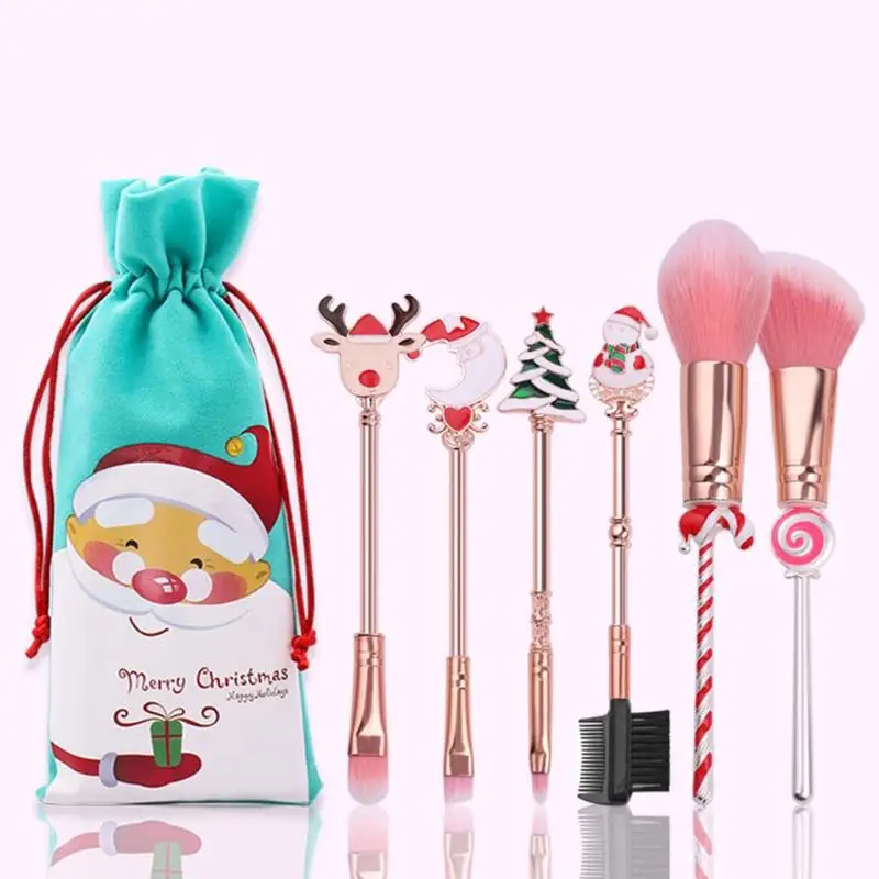 5-6pcs-Christmas-Makeup-Brush-Portable-Santa-Elk-Cute-Mini-Cosmetic-Brushes-Kit-Make-Up-Tool (2)