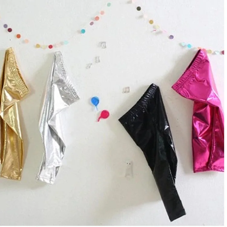 

2019 Spring Korean-style Star Style Metal Textured CHILDREN'S Leggings Tight-Fit Faux Leather Pants Leggings Girls' Trousers