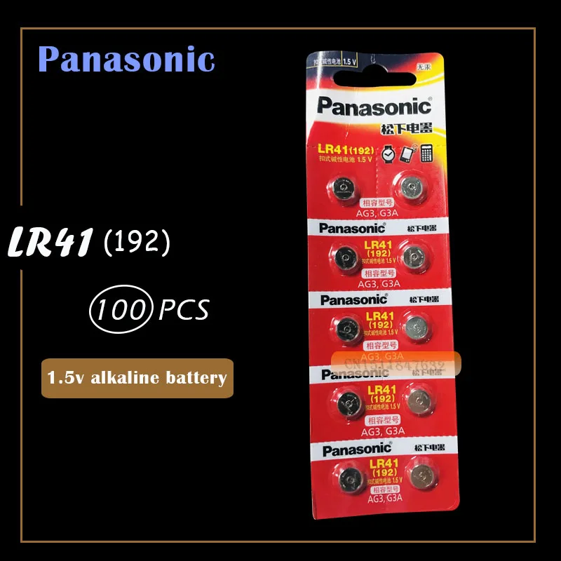 100 шт/10 упаковок PANASONIC LR41 192 AG3 0% Hg 192 392A 1,5 V батареи для калькулятора 0% Hg