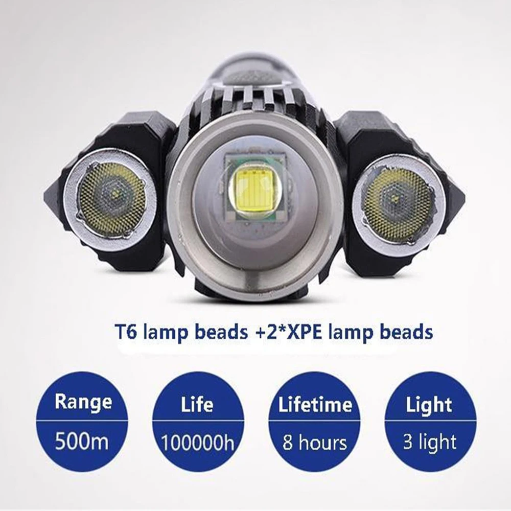Adjustable Angle Bicycle Lights MTB Bike Front Light 3 LED T6 Flashlight USB Charging Cycling Lamp With 18650 Battery Torch