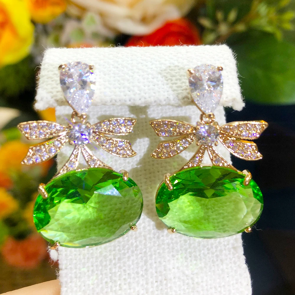 

KellyBola Gorgeous Fashion Shining Geometric Oval Crystal Earrings Dubai Ladies High Quality Party Daily Anniversary Jewelry