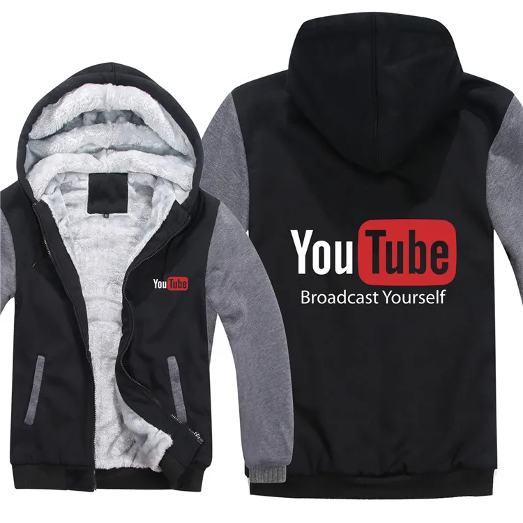 Толстовки с логотипом YouTube зимние мужские модные шерстяные подклад Куртки утепленные толстовки с YouTube мужские пальто