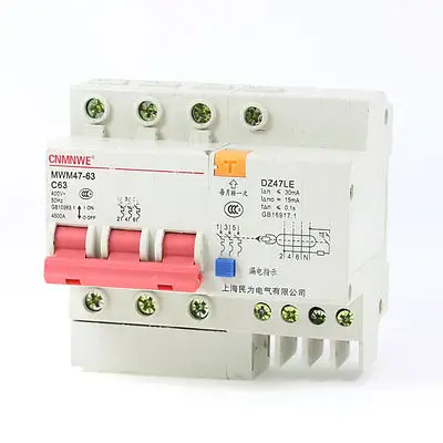 AC 400V 63A 3-полюсный 3P+ 1N защита от перегрузки ELCB прерыватель цепи при утечке на землю