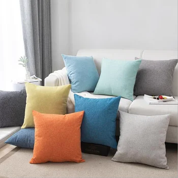 

40/45 Plain Cotton Linen Sofa Pillow Square Cushion Solid Color Living Room Office Backrest Pillow Cushion Pillow Core Gray Blue