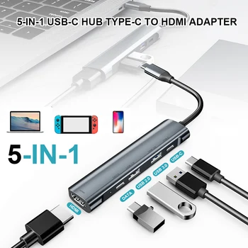 

5-in-1 USB-C Hub Type-C to HDMI Adapter 4K@30Hz 1080P@60Hz USB3.0 Reader USB-C Dongle for MacBook