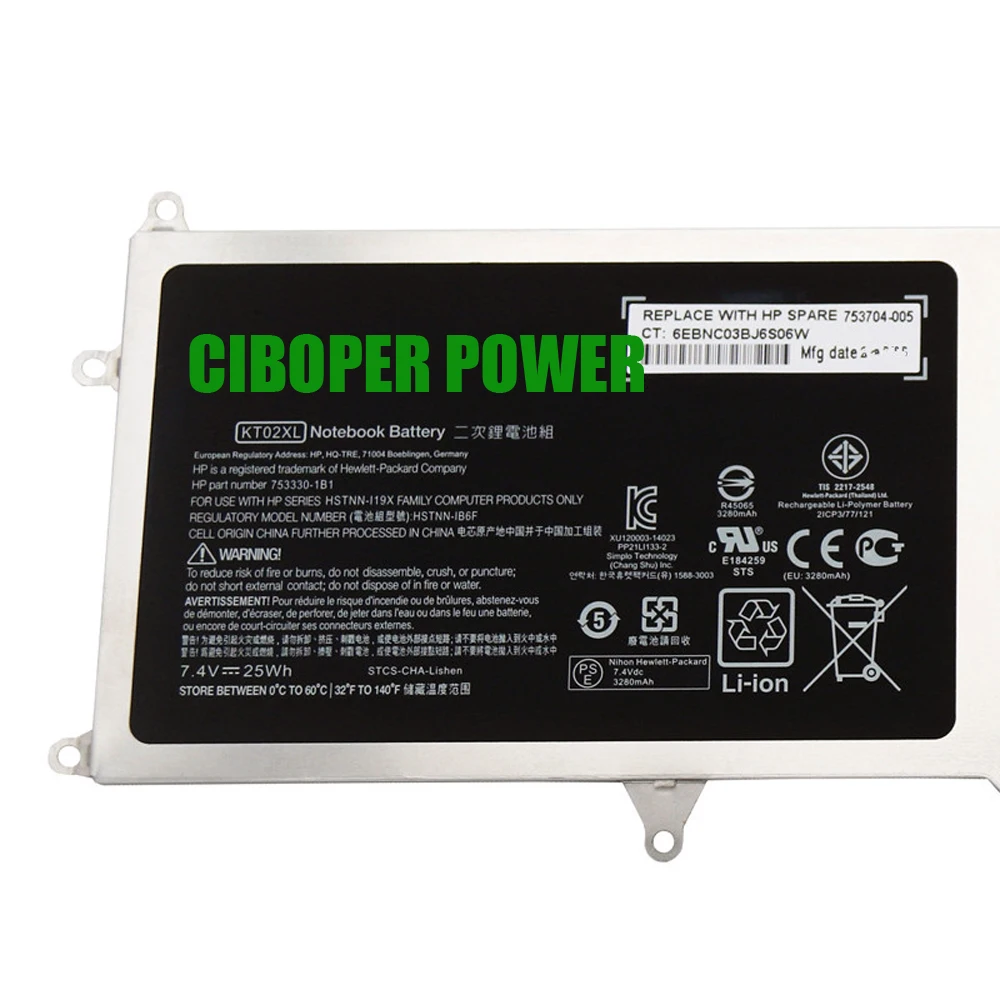 Bateria de teclado portátil CP, KT02XL, 3280mAh,
