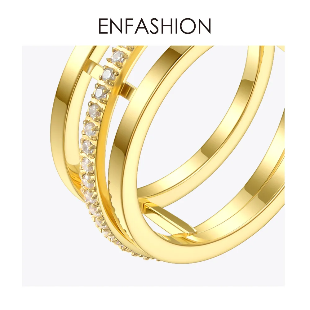 ENFASHION, Кристальные геометрические полые кольца для женщин, золото, цвет, нержавеющая сталь, подвижное кольцо, модное ювелирное изделие, подарки R194023