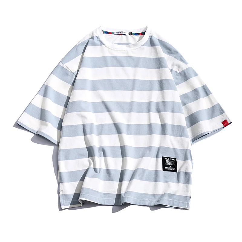 Men Top Casual Stripe Short Sleeve Men's Color Contrast Sleeves Mannen T-shirt Male T Shirts | Мужская одежда