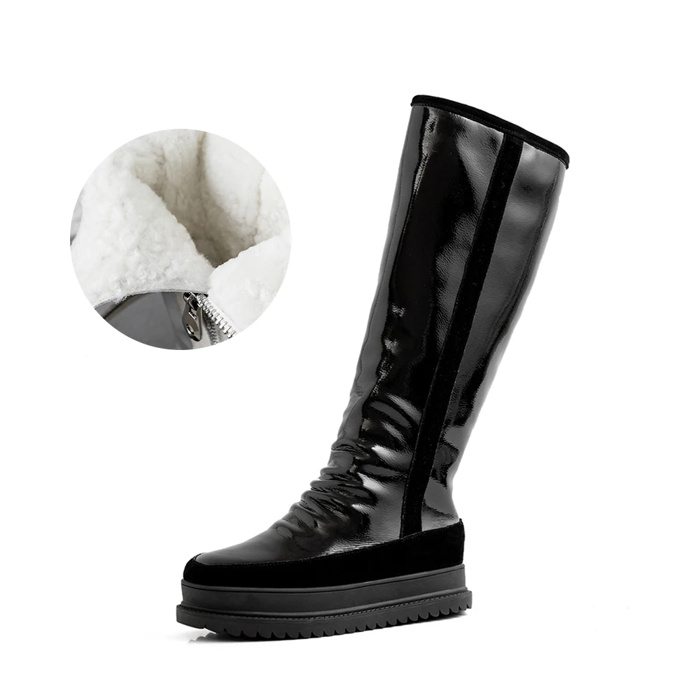 Plus Size 34-43 Genuine Leather Women Winter Boots Warm Plush Fur Snow Boots Women Zippers Platform Botas Mujer Snow Shoes Boots - Цвет: black long