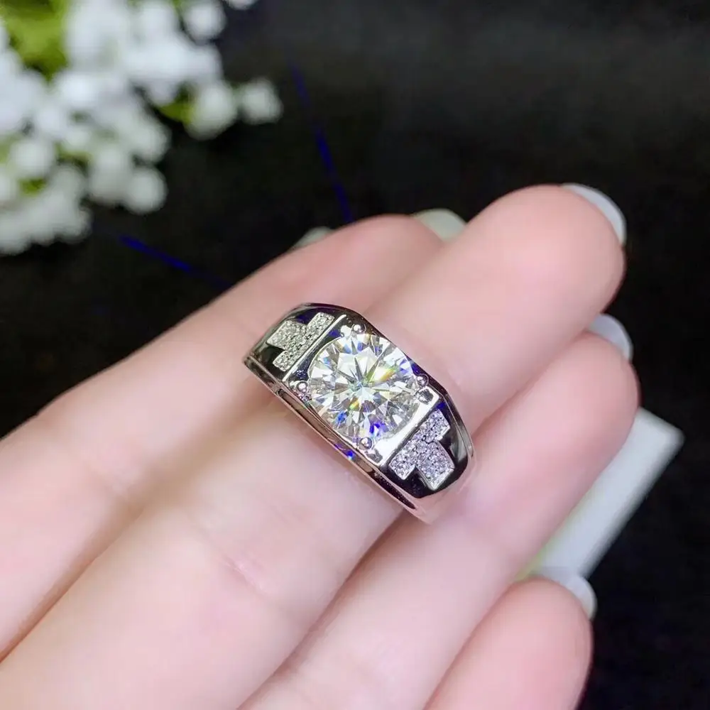 Kkmall магазин круглое серебряное кольцо Moissanite 3.00ct D VVS роскошное свадебное кольцо Moissanite для мужчин серебряное кольцо 925