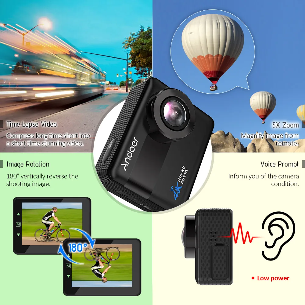 AN1 Спортивная Экшн-камера Ultra 4K 24FPS WiFi 1080P 20Mega Nt96660 chipset HD 2,31 дюймов сенсорный экран внешняя Голосовая подсказка