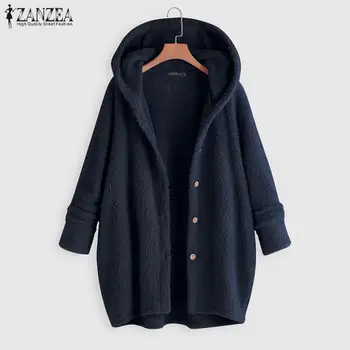 

ZANZEA 2020 Autumn Women Thick Coat Solid Color Button Long Sleeve Hoody Jackets Outerwear Cardigan Jumper Plus Size Sweatshirt