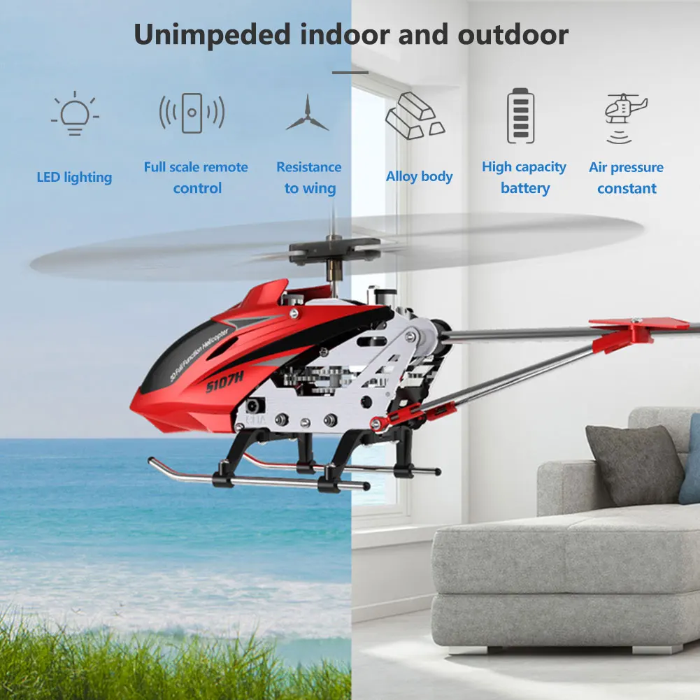 

Pokich RC Helicopter 3.5 Channel Radio Control Helicopter with LED Light Quadcopter Children Gift Shatterproof Flying Toys Model