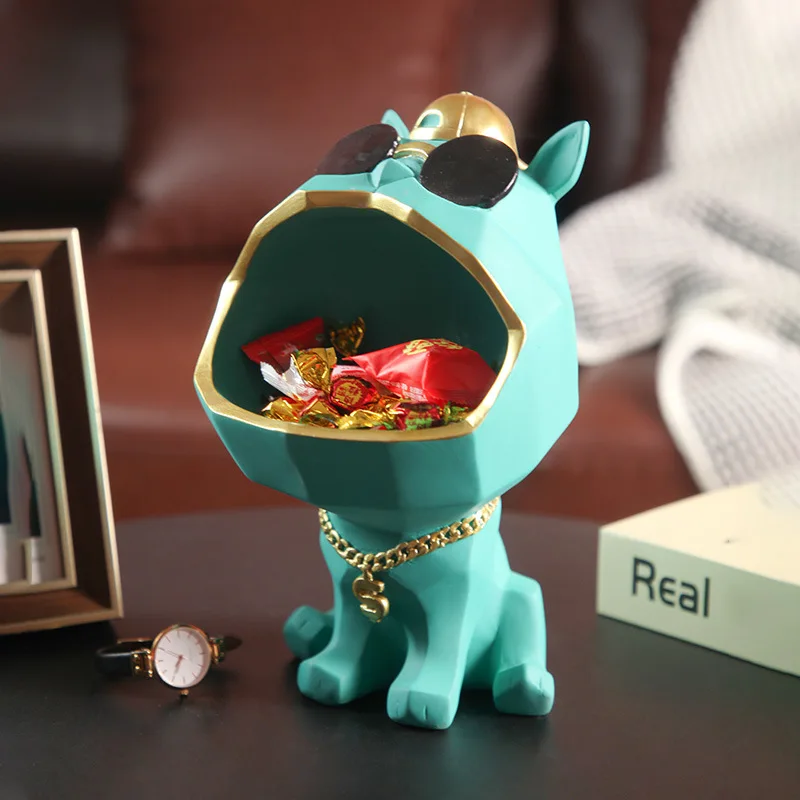 NORTHEUINS Cool Dog Figurines Big Mouth Storage Box Statue Resin Animal Decorative Home Decoration Accessories for Living Room