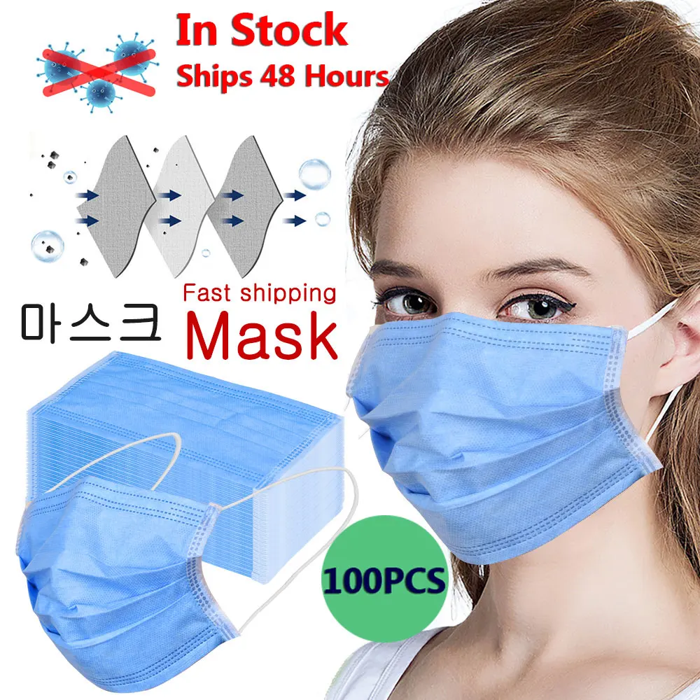 

100pcs Medical Mask Disposable Surgical Protective Face Mask 3 Ply Non Woven Mask Anti Dust Filter Respirator Mask In Stock