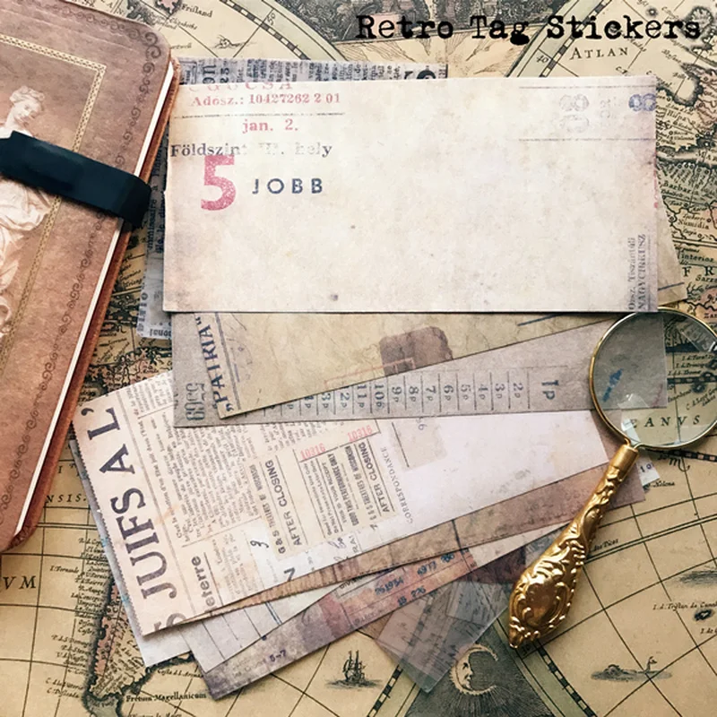 

8 Pcs Retro Receipt Tag Junk Journal Ephemera Vintage Sticker DIY Diary Album Label Aesthetic Stickers Scrapbooking Material