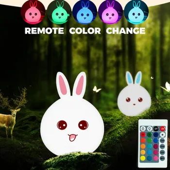 

Remote Color Change Rabbit Smile Face Night Light Bedroom Decor Bunny LED Lamp household lighting accessories home lamp фонарь