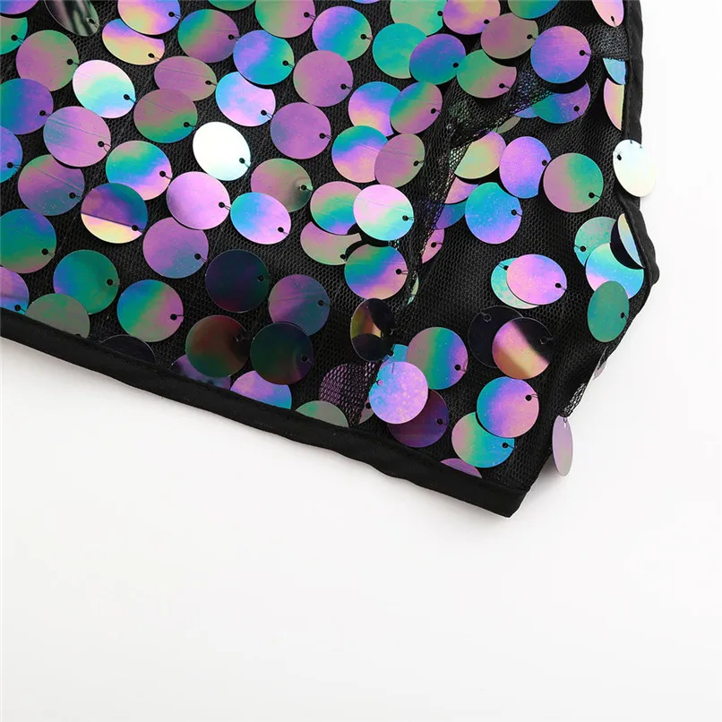 Women's Ladies Sequined Bling Shiny Tank Tops Sexy Women Girls Clupwear Tops Vest Chaleco De Mujer 30D06 (1)