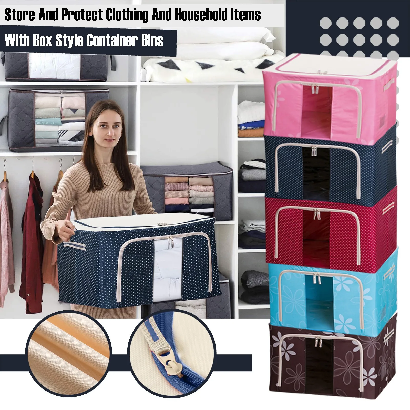Large Capacity Clothes Storage Box Foldable Dustproof Closet Organizer Oxford Cloth Luggage
