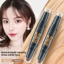 1pc cabeça dupla rosto highlighter maquiagem de longa duração clarear rosto contorno reparação bronzer corretivo vara rosto maquiagem tslm1