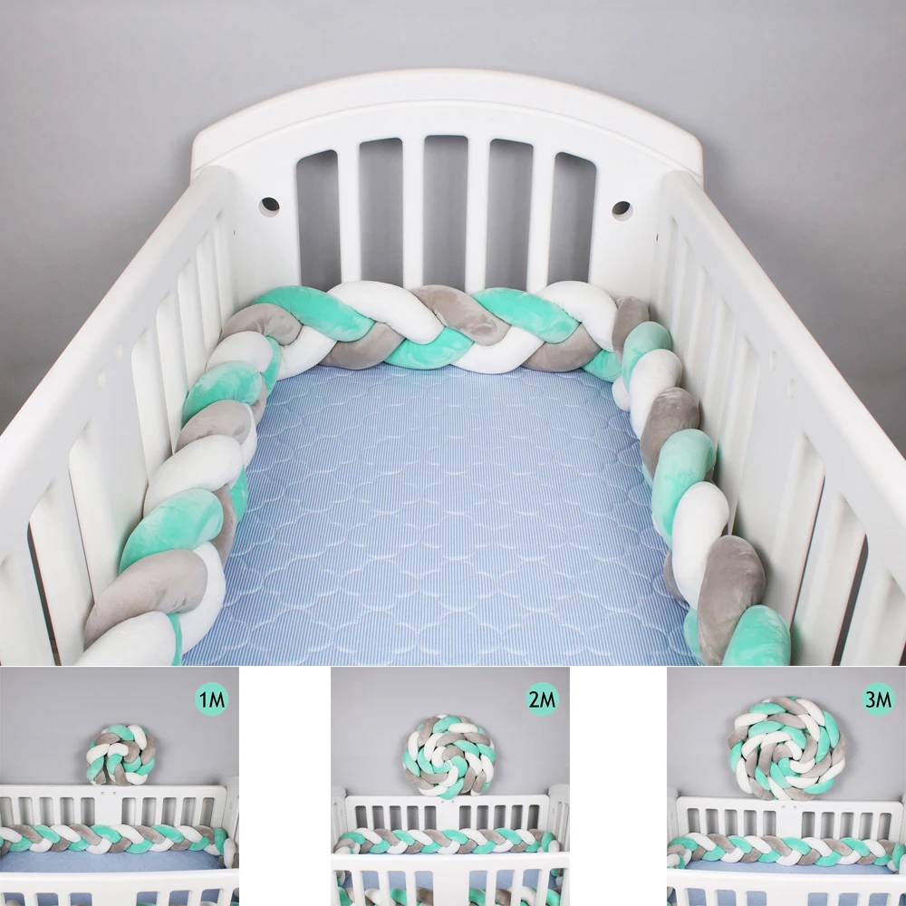 

1M / 2M / 3M Length Baby Bumper Bed Tweezers Pillow Crib Shell Pure Woven Plush Knot Crib Protector Baby Room Decoration