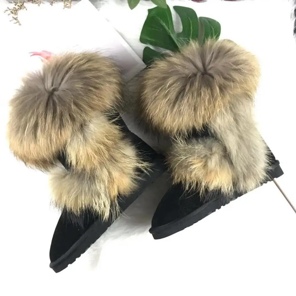 Новое поступление года; нескользящие женские зимние ботинки на лисьем меху; женская обувь; женские зимние ботинки из натуральной кожи