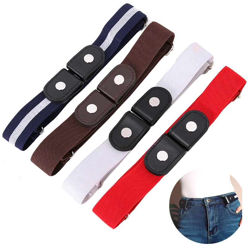 2 Pack No Buckle Belts For Men Women Side Elastic Belt Fits 1.5 Inch