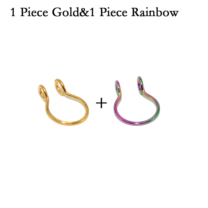 Gold v Rainbow 316L хирургическая сталь поддельная перегородка кольцо в нос серебро золото Зажим для тела обруч для женщин перегородка пирсинг клип ювелирные изделия подарок 20 г - Окраска металла: Gold v Rainbow