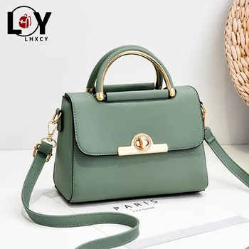 

Korean Version Embroidered Women Handbag Solid Color Women 2020 Leather Handbags Round Lock Luxur Design Shoulder Messenger Bags