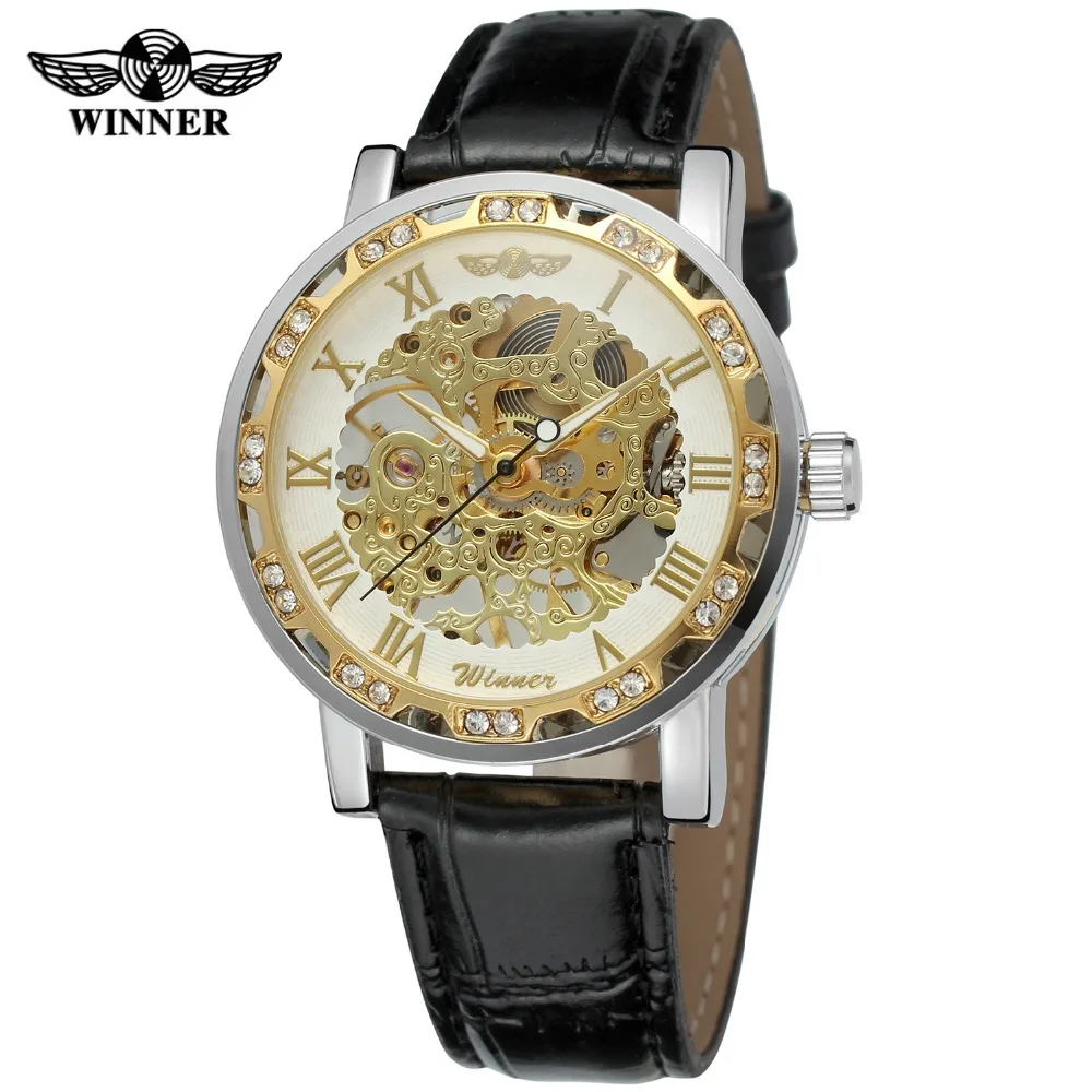 Winner Watch мужские модные повседневные классические часы ручной работы с искусственным бриллиантом