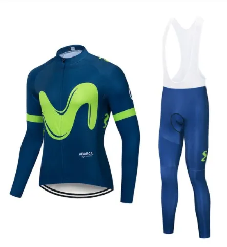 Movistar с длинным рукавом Джерси для велоспорта брюки bib Джерси MTB Джерси Униформа мужская одежда
