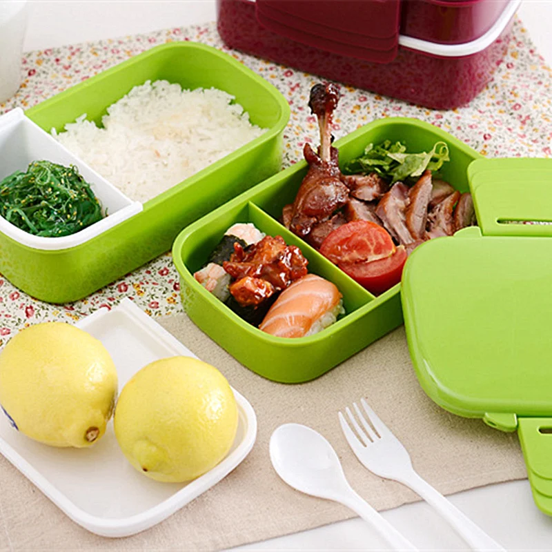 1400ML Compartment Lunch Box Plastic Double Layer Meal Prep Container  Portable Lunch Containers With Utensil Reusable for Office - AliExpress