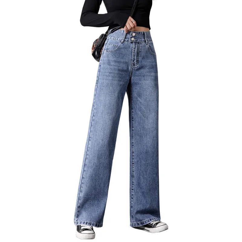 2019 New Products Autumn Winter Women Fashion High-rise wide-leg jeans Women's large size Loose blue Trousers stitching pocket 2019 New Products Autumn Winter Women Fashion High-rise wide-leg jeans Women's large size Loose blue Trousers stitching pocket
