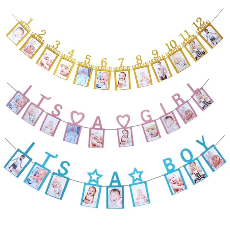 Фоторамка для первого дня рождения с надписью It A Boy Girl Baby Shower|Флажки вымпелы и