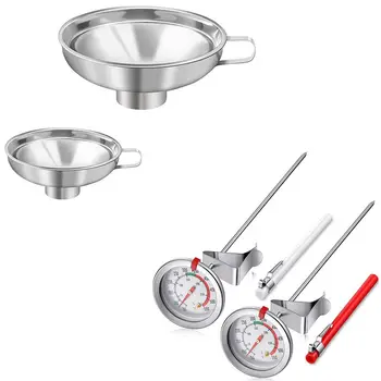 

Canning Funnel, 2 Pack Mason Jar Funnel Canning Funnel & 2 Pieces Stainless Steel Thermometer Instant Read Dial