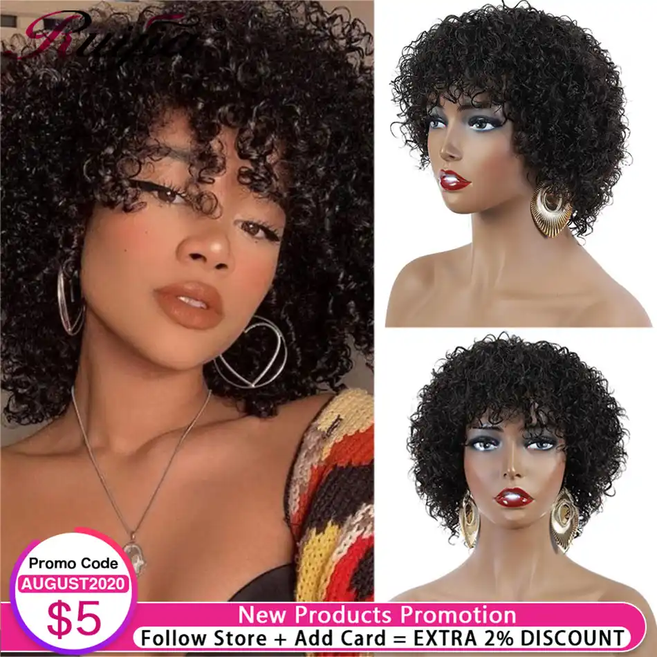 Pelucas De Cabello Humano Remy De Pelo Corto Rizado Para Mujeres Negras Pelucas Completas Con Flequillo Perruque Venta Al Por Mayor Pelucas Naturales Baratas Aliexpress