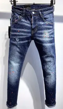 

European NEW Italian brand jeans famous designer ripped pants jeans 9703