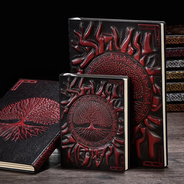 Vintage Tree of Life A5/A6 Diary Notebook Journals Handcraft Embossed Leather Diary Bible Book Travel Planner School Office Gift Wine red