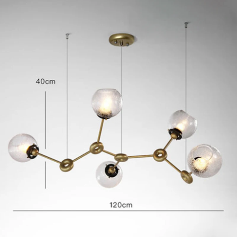 5 lights Golden Современный минималистский золотой металлической краской Регулируемая люстра художественный дизайн Стеклянный Шар Абажур Светодиодный E27 освещение украшение гостиной - Цвет абажура: 5 lights Golden