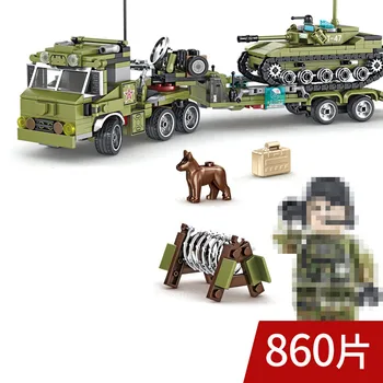 

860pcs Military DIY Tank Transport Tractor Model Building Blocks Technic WW2 Helicopter City Soldier Figures Bricks Toy For Boys