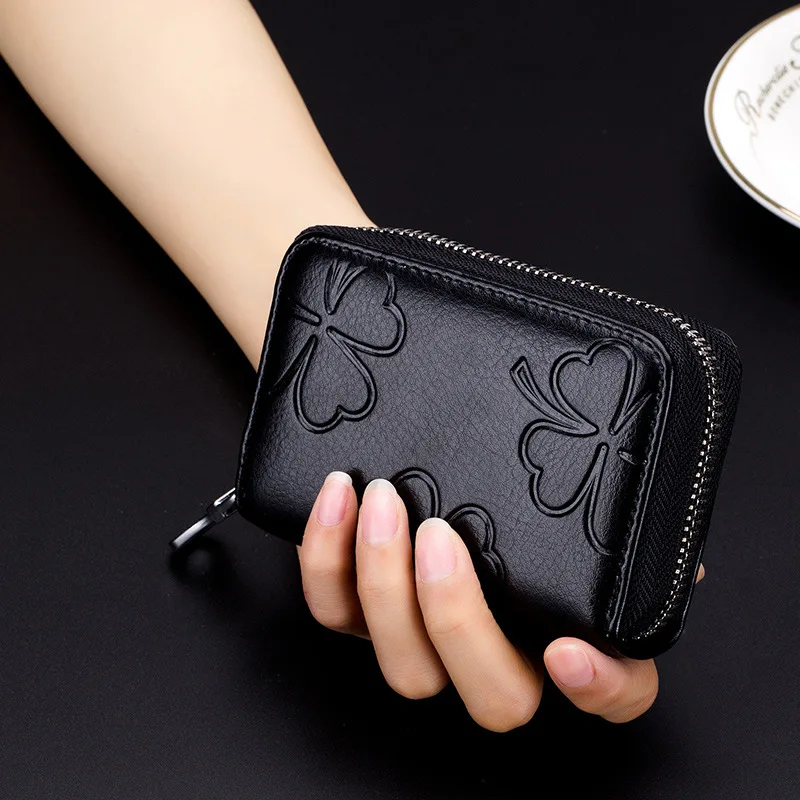 

Organ Wallet 16 Card Bit More Genuine Leather Clover Embossed Korean-style Zipper Multi-functional Purse Document Package Fashio