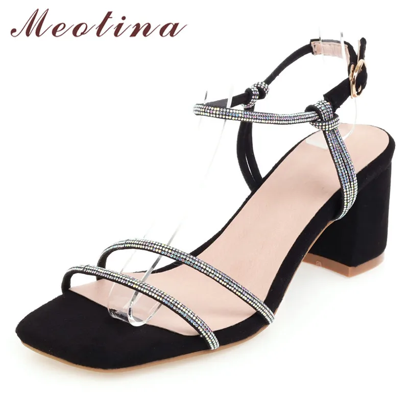 

Meotina Summer Sandals Women Shoes Buckle Thick High Heel Party Shoes Crystal Mixed Colors Open Toe Sandals Lady Plus Size 34-46