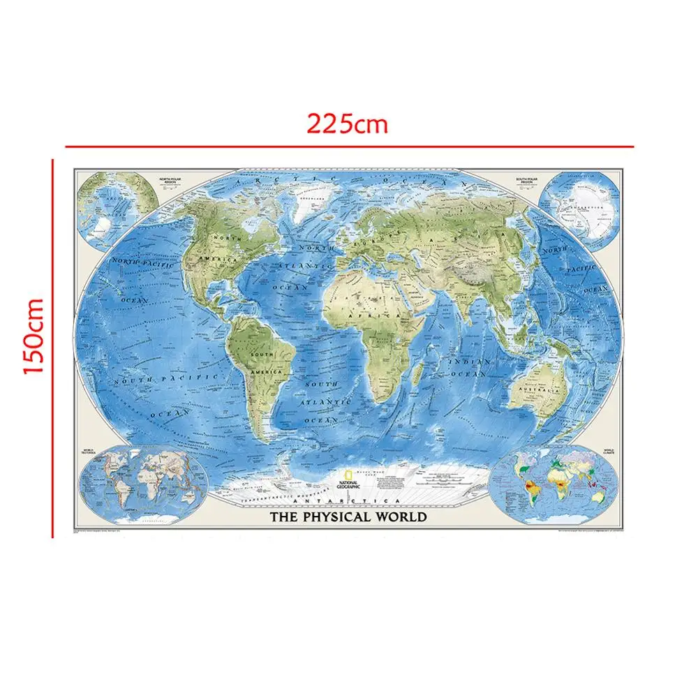 150x225cm Modern Posters and Prints The physical World Map Canvas Painting Wall Art Pictures Living Room Office Home Decoration