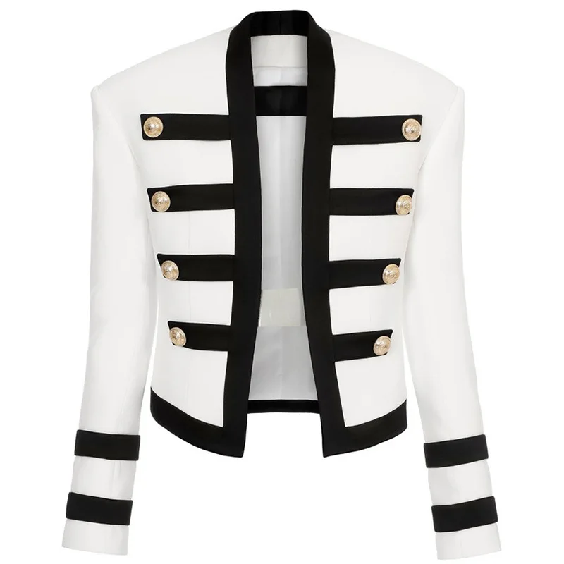 New Short Double breasted Blazers Autumn Winter Black White Splicing