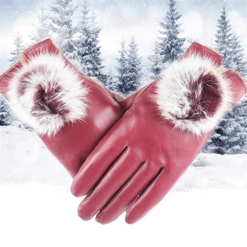 YSDNCHI зимние перчатки кожаные перчатки-митенки элегантные модные женские теплые утепленные брендовые бархатные рукавички меховые женские уличные черные перчатки
