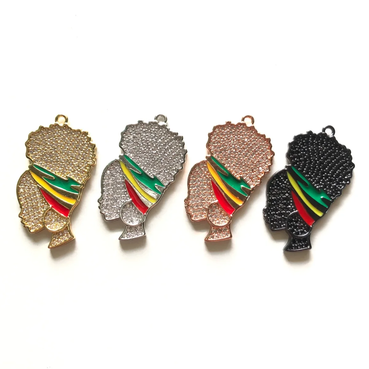 5pcs Green Yellow Red Headband Afro Girl Black Queen Charm Pendant for Women Bracelet Necklace Making Gold-Plated Jewelry Supply