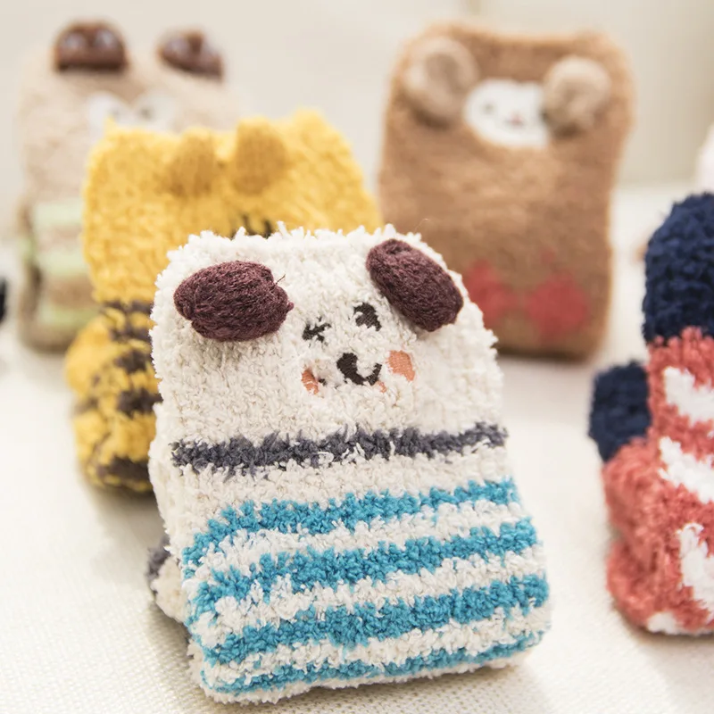 lan Детские рождественские носки зимние теплые Kawaii Носки для новорожденных Высококачественные мягкие полотенца коралловые бархатные ворсистые носки с рисунками животных носки носки детские гольфы для девочек детские - Цвет: lan