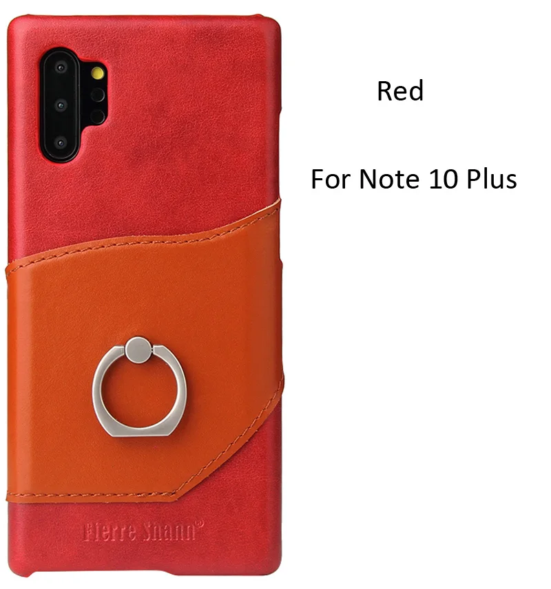 Натуральная телячья кожа чехол для samsung Galaxy Note 10 Plus кольцо пальцевый держатель задняя крышка оболочка - Цвет: Red
