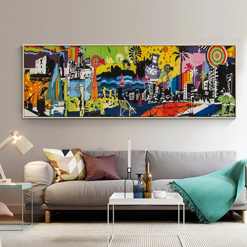 Abstract Cyprus City Landscape Poster Canvas Printing Wall Art Modern Pop Graffiti Art Pictures for Living Room Decor